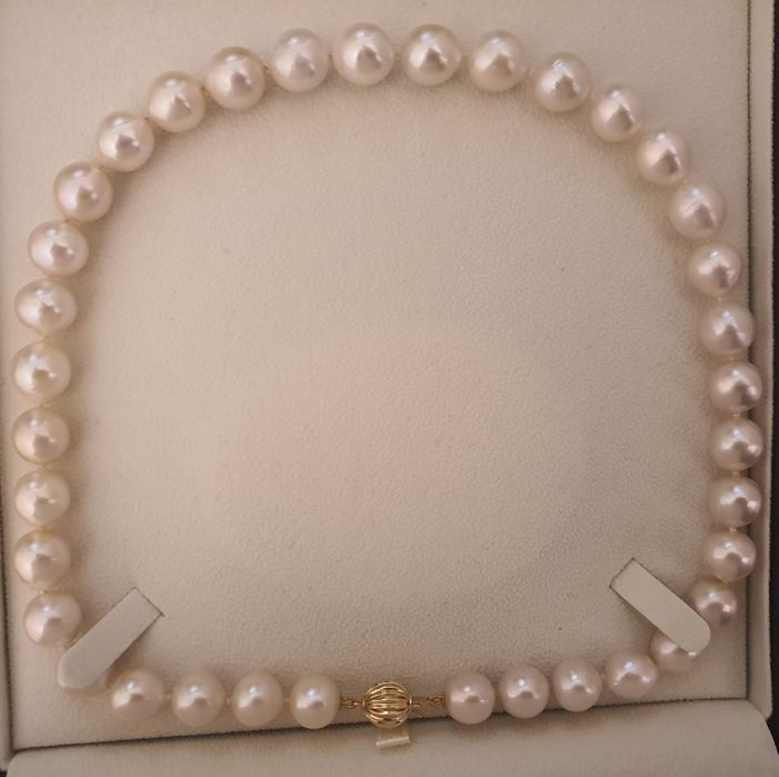 superb colier perle naturale edison 12mm si aur 14k