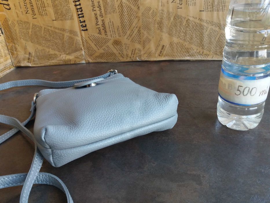 мъжка чанта,малка сива кожена чантичка-естествена кожа