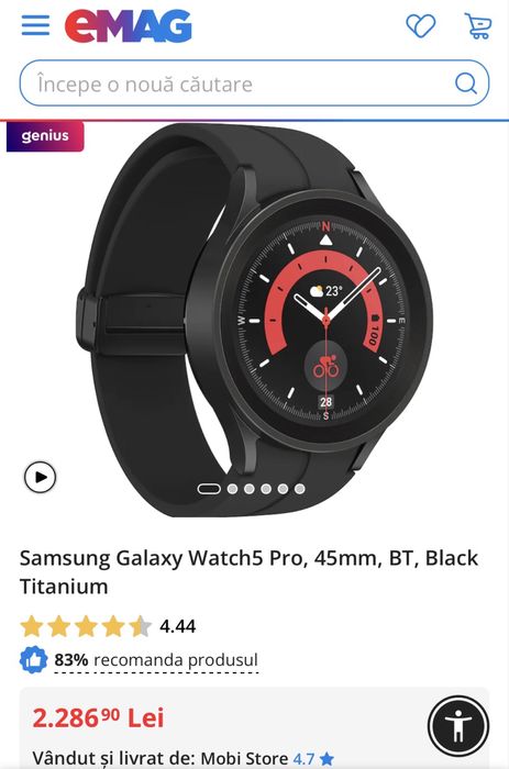 MDM vinde: Samsung Galaxy Watch 5 Pro, LTE, 45mm, Black Titanium.