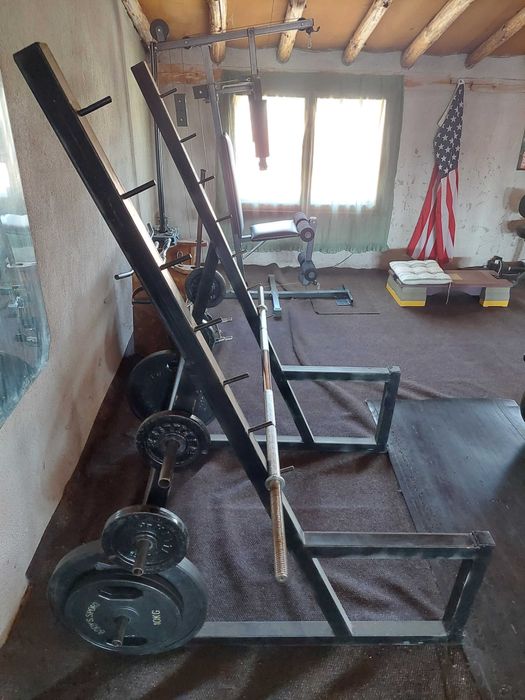 Успоредка + Стойка за клекове, бутане от лежанка, лостове за тежести