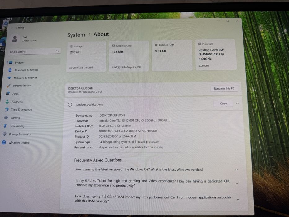 Dell Optiplex 3280 AIO, I3-10th gen 8GB RAM DDR4, 256GB SSD,All in one