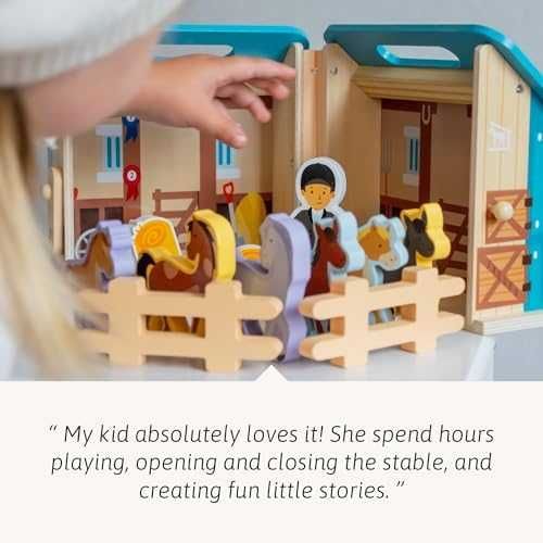 Нов Комплект конюшня с 6 кончета дървена играчка за деца 1+ идеален подарък