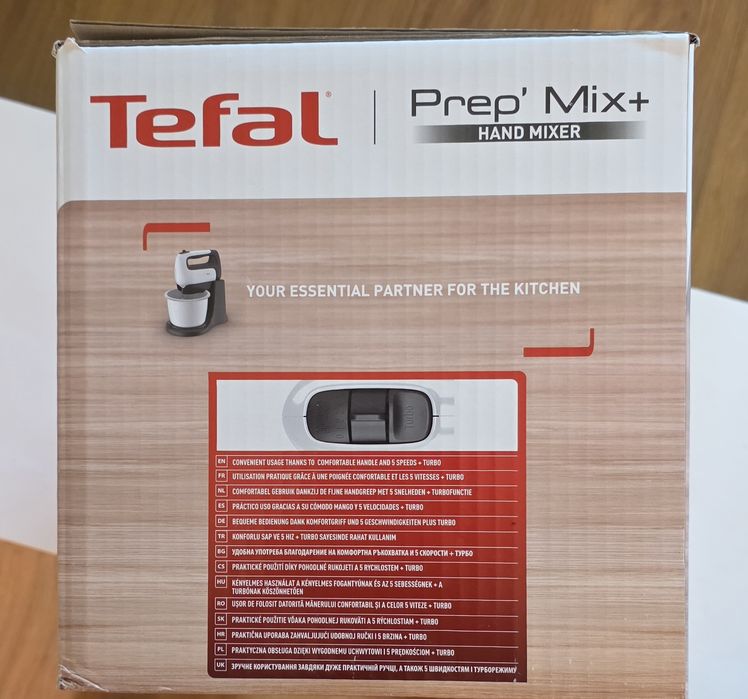 Mixer cu bol Tefal Prep'Mix+ HT464138, 500W, bol 2.5L auto-rotativ, 5 trepte viteza si functie turbo, 2 teluri inox, 2 carlige inox, alb