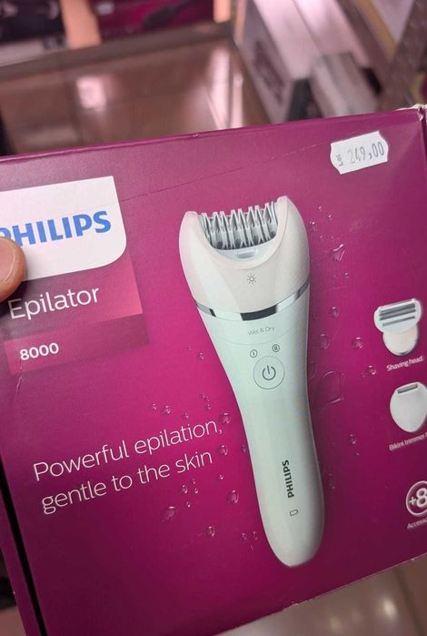 Epilator Philips-Avent Seria 8000 BRE721, 32 pensete, fara fir, Alb