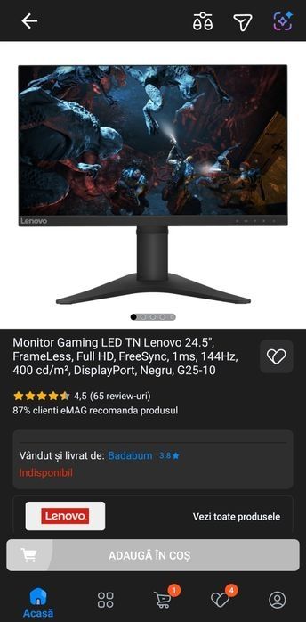 Vând Monitor gaming Lenovo G25