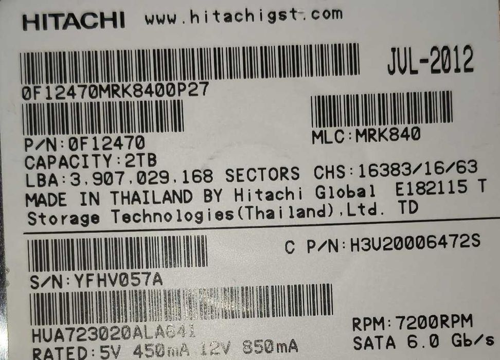 HDD Hitachi 2TB 7200rpm SATA