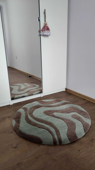Ръчно изработен кръгъл килим от мерино вълна модерен абстрактен дизайн