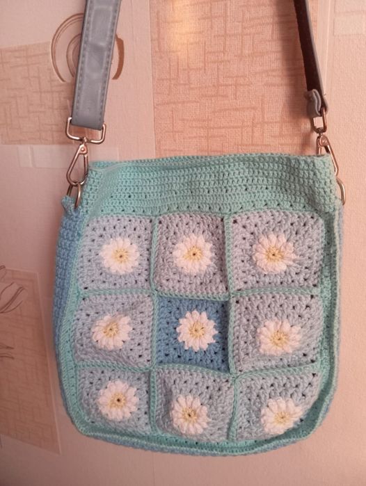 Сумка вязаная, снежинки