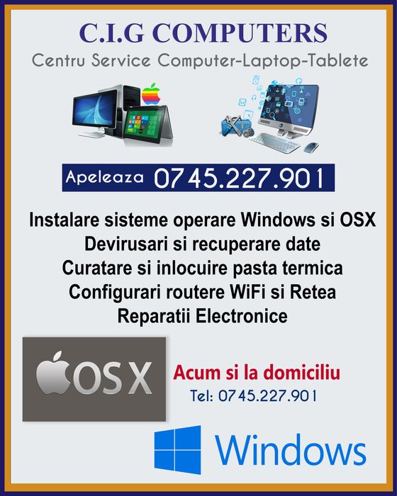 Instalare windows Service laptop calculator imprimante telefoane