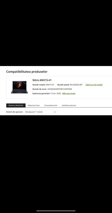 Vând laptop gaming Acer Nitro V 15 ANV15-41-R15T