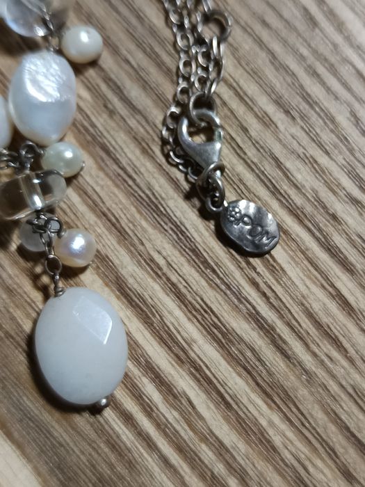 Set elegant din Argint 925, Perle Naturale și Pietre Albe (Colier + Cercei) - POM