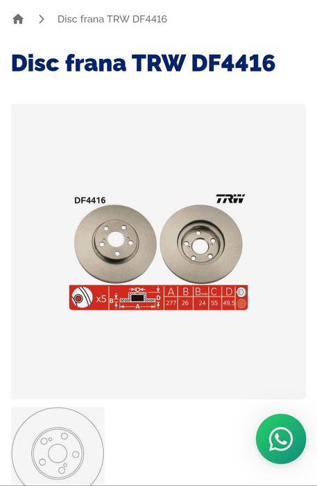 Discuri frână Toyota set față TRW DF4416, noi