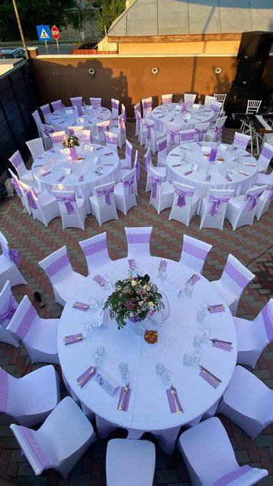 Cort evenimente, mese festive ,scaune,vesela, ventilatoare