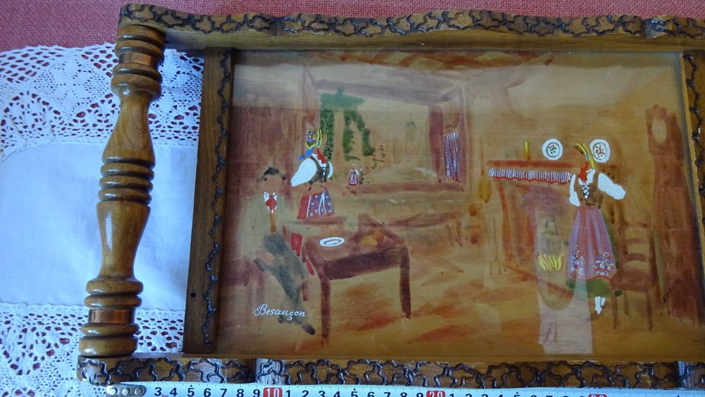 Ръчно рисувана дървена табла за сервиране Елзаски декор Вентидж.