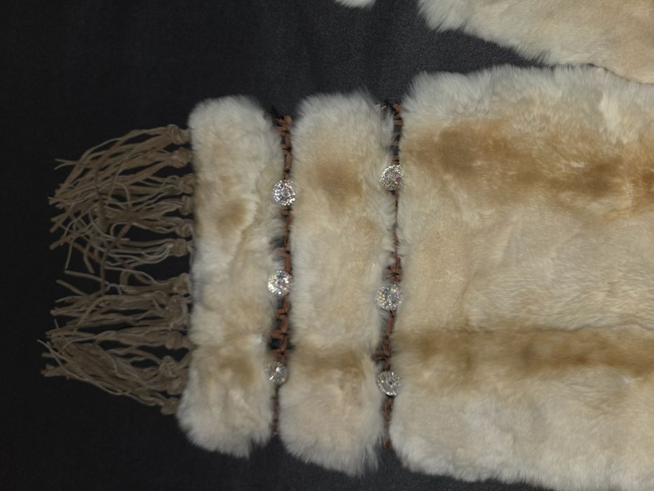 Fular damă cu două fețe: Leopard Print și Blană Ecologică cu Pietre/Ștrasuri