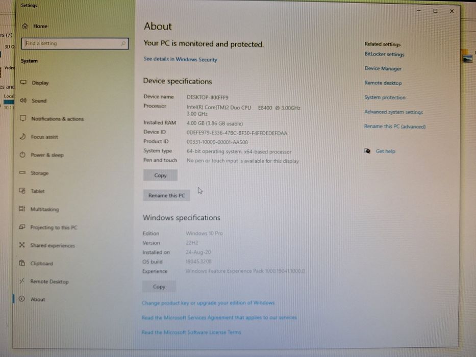 Dell  PC + monitor Led Philips 22" E8400 3.00 GHz, 4 GB RAM, 250 GB