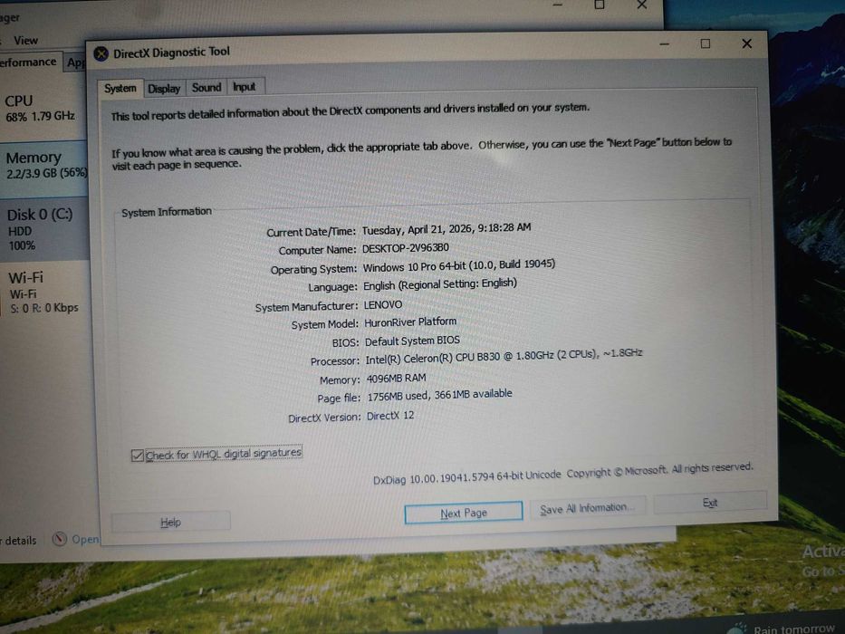 Laptop Lenovo B570e Intel B830 4Gb DDR3 500gb fara baterie win 10