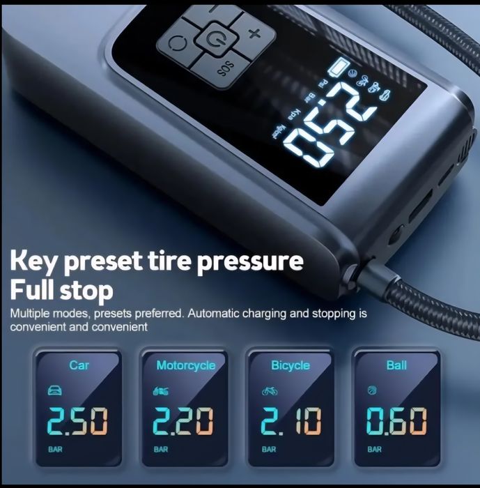 Преносим Безжичен Въздушен Компресор (Помпа) с Цифров Дисплей