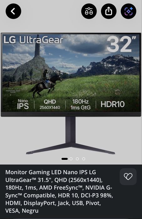 Vand LG UltraGear 31.5inch LED Nano IPS,  2K, 180hz