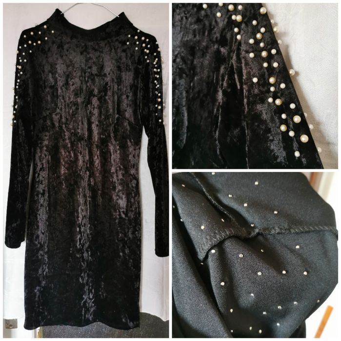Черна рокля кадифе с перли