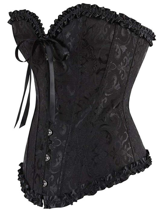 Corset Damă din Satin cu Dantelă, Bustieră Modelatoare pentru Talie, Negru, M