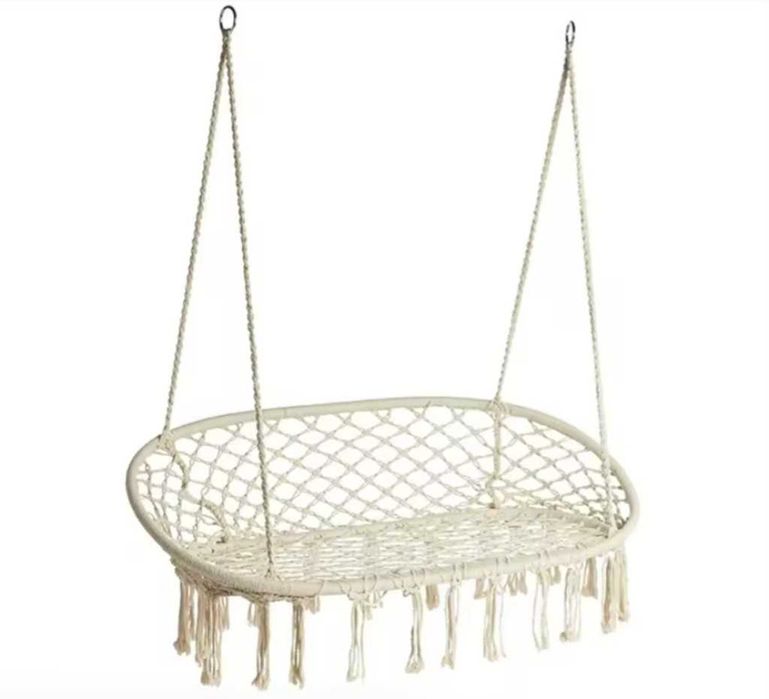 Луксозна Двойна бежова градинска люлка за двама с възглавница