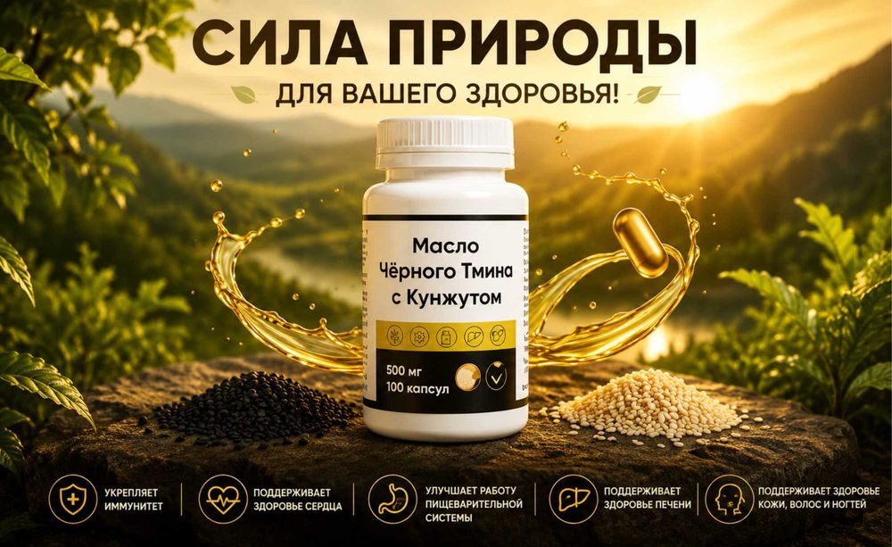 Масло Чёрного тмина с Кунжутом (Qora kunjut yogi) 500мг 100 капсул