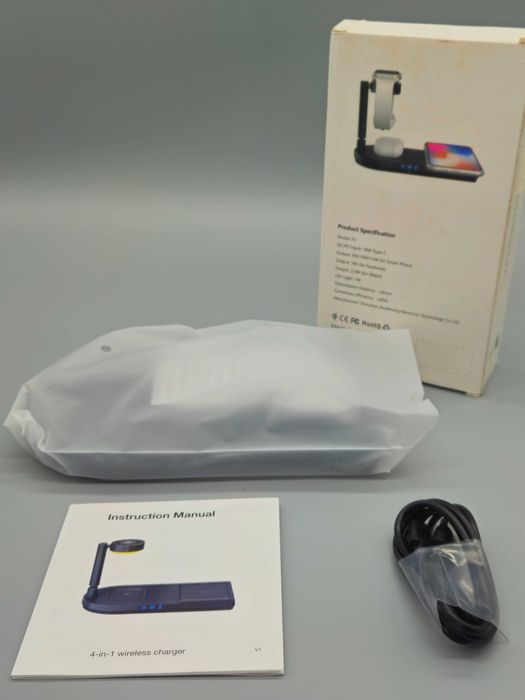 4 в 1 безжична зарядна станция Qi 15W за телефон,Apple Watch и AirPods