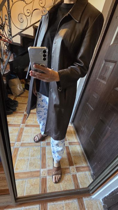 Кожаный  тренч  48 размера