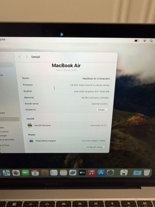 Laptop Apple MacBook Air 13” 2018 I5 1.6Ghz 16Gb 256Gb