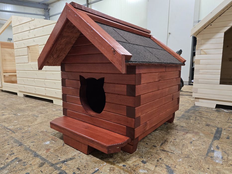 Cusca pisici, casuta lemn masiv