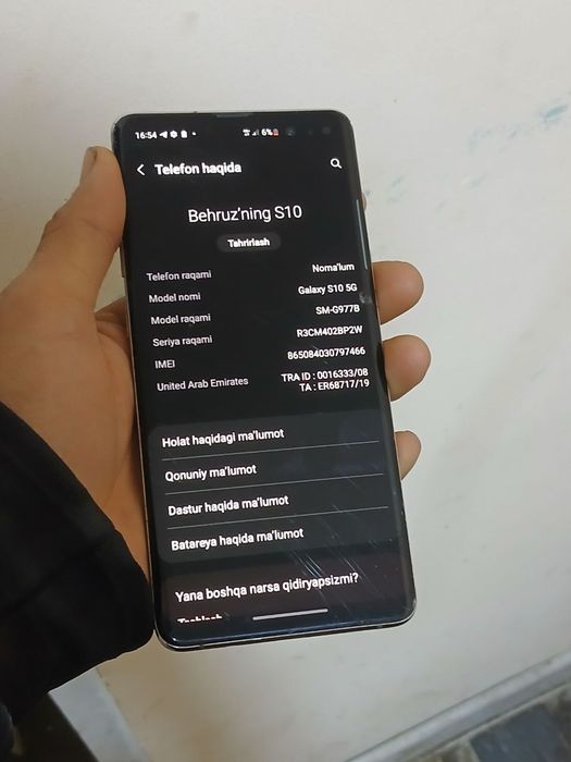 Samsung s10 5g 
8.256
Aybi oldi singan ekranga utmagan
Naxtga 1.400 ka