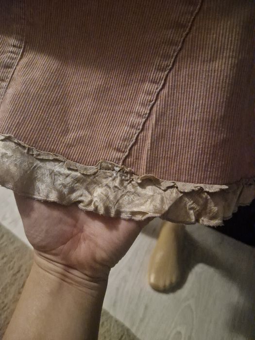 costum vintage sacou si fusta din reiat, roz pudră,  marime L