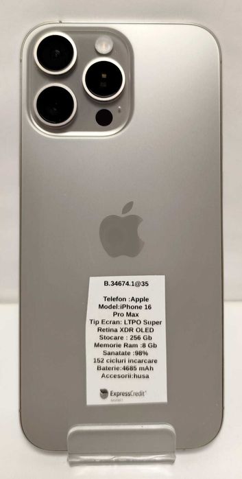 (AG 35 B 34674) Telefon iPhone 16Pro Max 256Gb - 4800Lei Garantie !