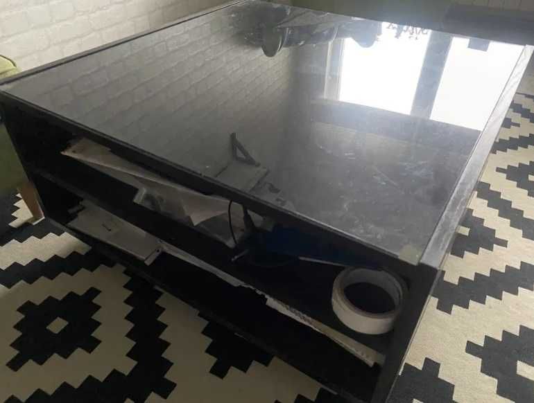 Холна маса на колелца, със стъкло, чекмедже и полици, Икеа