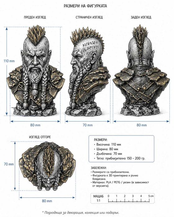 Ръчно изработена 3D принтирана колекционерска фигурка – Воин Викинг / Fantasy Bust
