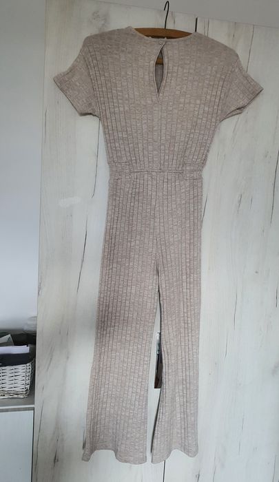 Salopetă tricot Zara fete 11-12 ani 152 cm XXS bej/nude melanj evazată wide leg casual chic
