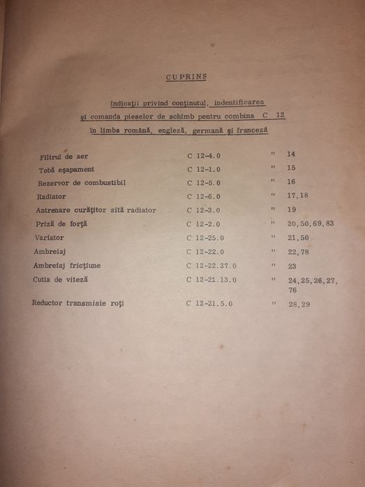 Catalog piese de schimb combina C12