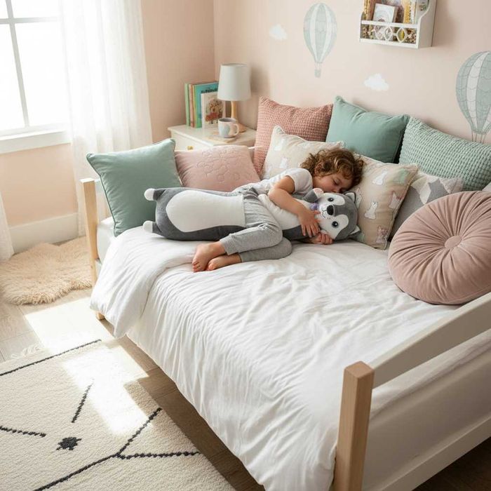 Jucarie de plus si perna plus de imbratisat copii caine husky 70 cm