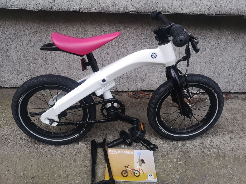 Bicicletă copii BMW Kidsbike 14 Zoll 2 in 1, aluminiu, alb perlat,