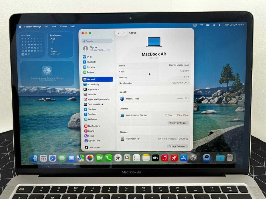 MacBook Air M1 8GB RAM / 256GB SSD • Stare f buna • Cutie + Accesorii