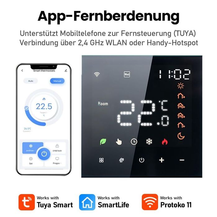 Termostat WiFi Decdeal smart pentru incalzire pardoseala negru