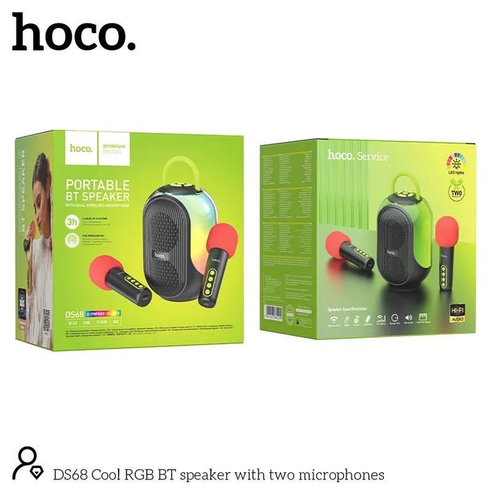 Караоке колонка HOCO DS68 с двумя беспроводными микрофонами