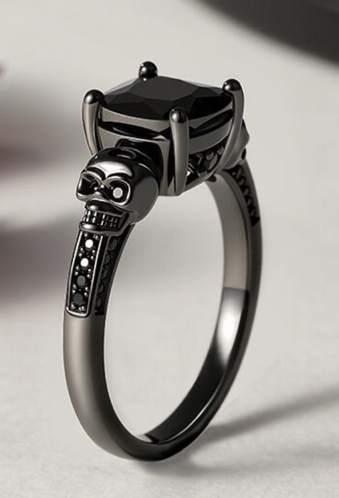 Inel argint negru gotic cap mort