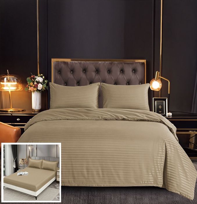 Lenjerie Damasc Panama Dx008, Damasc, 4 Piese, Cu Elastic, Bej