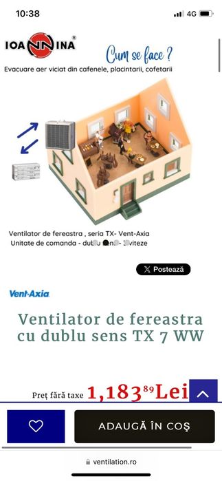Ventilator fereastra cu dublu sens,nou,model TX7 WW