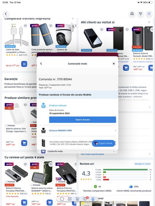 Powerbank Baseus Bipow, 20000mAh, 2x USB, 1x USB-C, 25W, negru