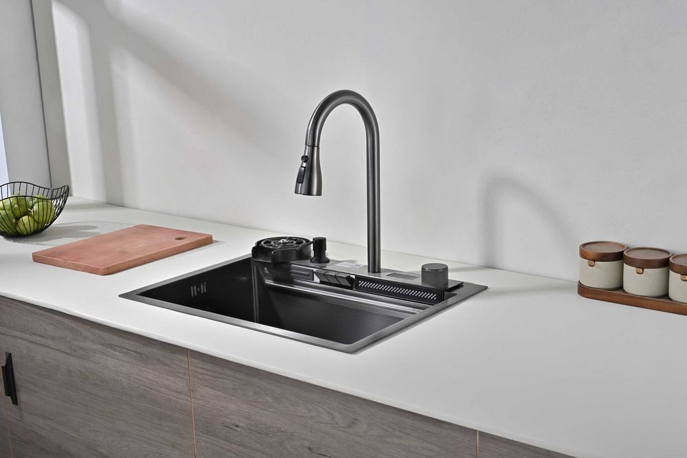 60см мултифункционална кухненска мивка с двоен водопад