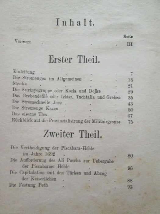 Carte veche + harta militara, Orsova 1874: Anton Boleszny, Cataracta Dunarii, Pestera Veterani si Cetatea Peth (lb. germana)