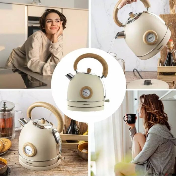 Ceainic, fierbator electric cu termometru, otel inoxidabil, crem cu